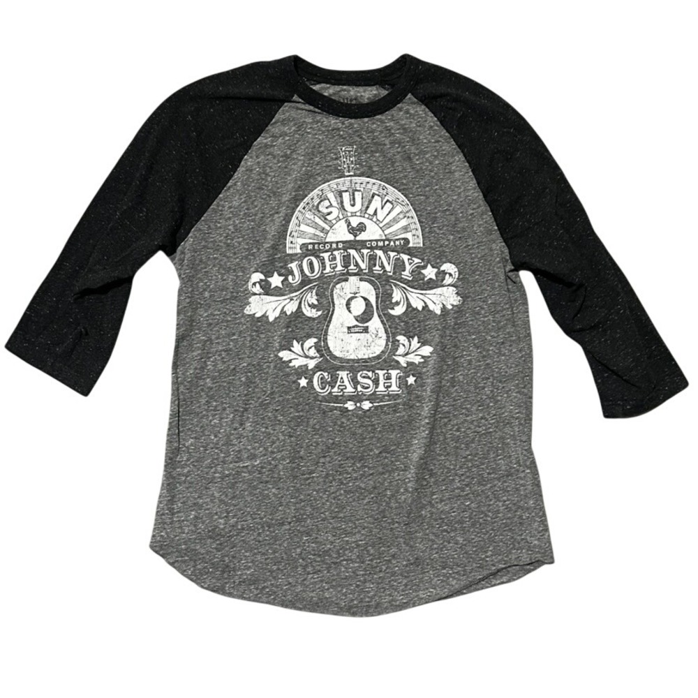 Johnny Cash Sun Record Company Raglan Baseball Tee Gray Black Mens Medium